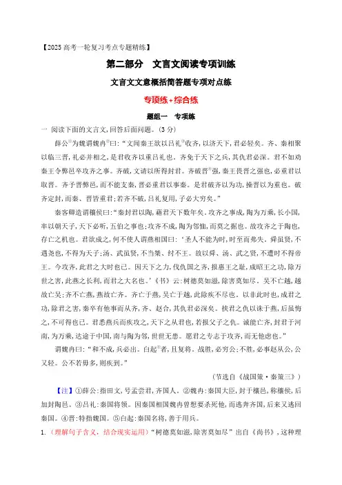 06 文言文文意概括简答题对点训练(原卷版)