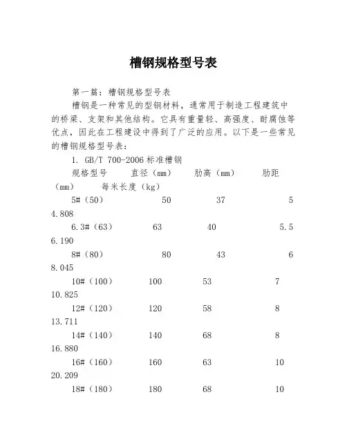 槽钢规格型号表3篇