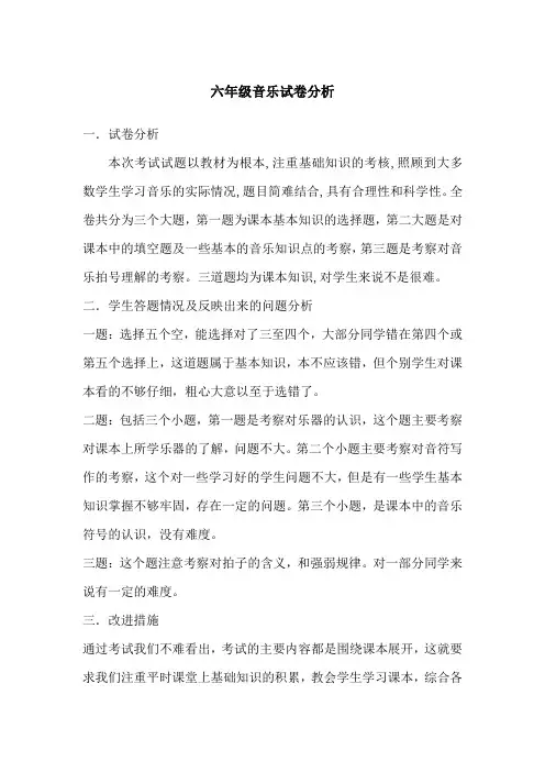 六年级音乐试卷分析