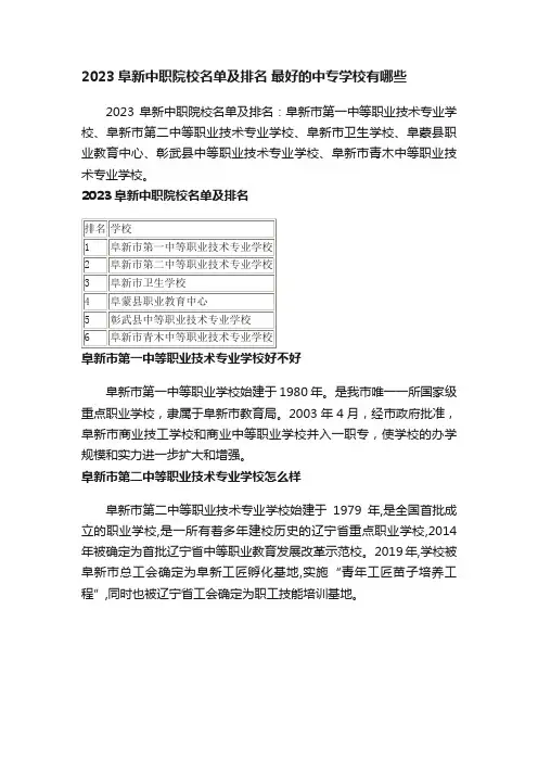 2023阜新中职院校名单及排名最好的中专学校有哪些