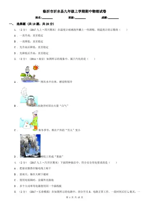 临沂市沂水县九年级上学期期中物理试卷
