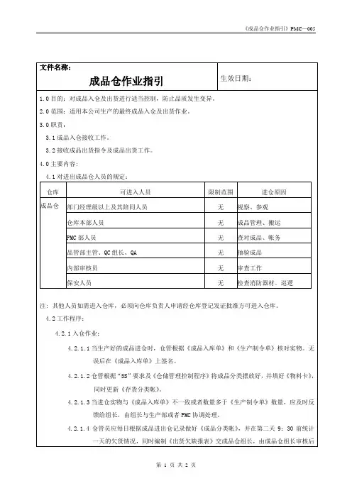 成品仓作业指引
