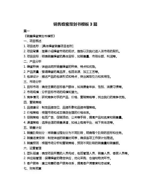 销售蜂蜜策划书模板3篇