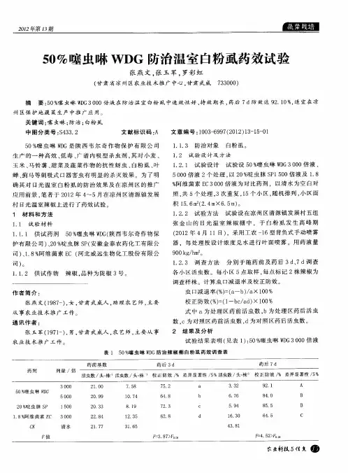 50%噻虫啉WDG防治温室自粉虱药效试验