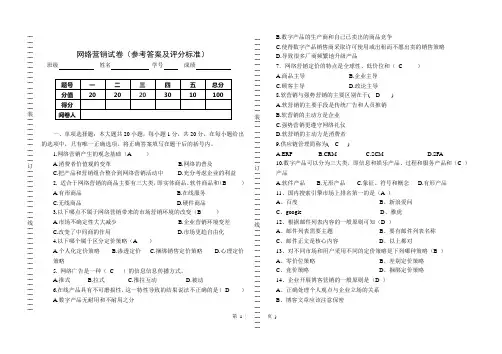 网络营销试卷(参考答案及评分标准)
