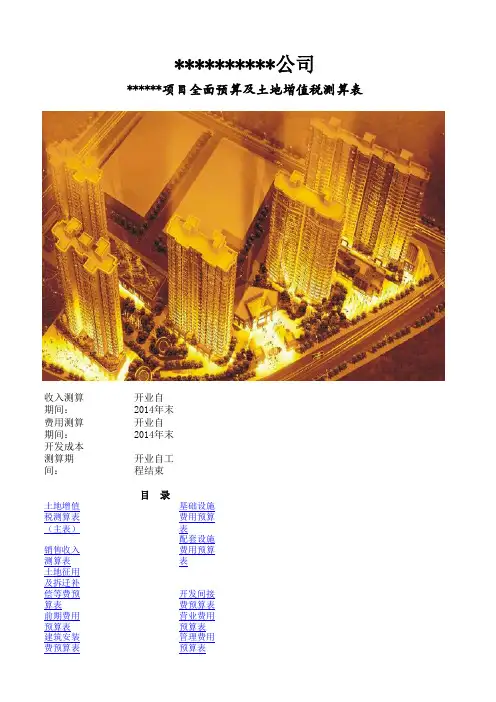 项目总投资全面预算估算及土地增值税测算表-01