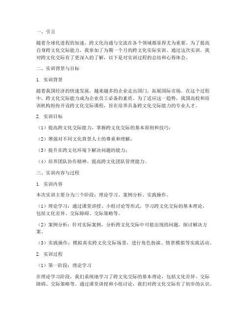 跨文化实际实训总结报告
