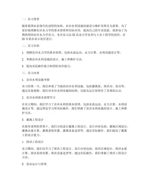 农田水力学实习报告