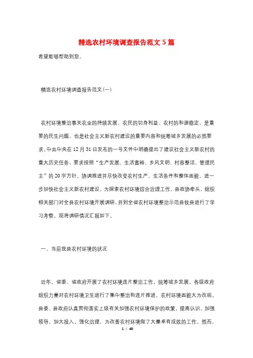 精选农村环境调查报告范文5篇