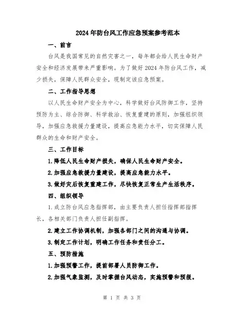 2024年防台风工作应急预案参考范本
