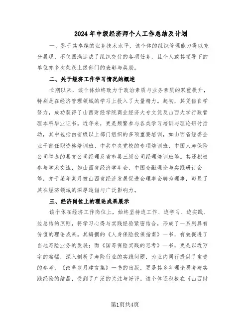 2024年中级经济师个人工作总结及计划（3篇）