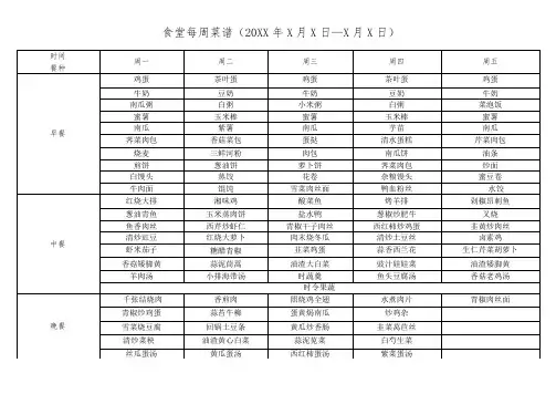 公司食堂一周菜谱 