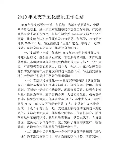2020年党支部五化建设工作总结