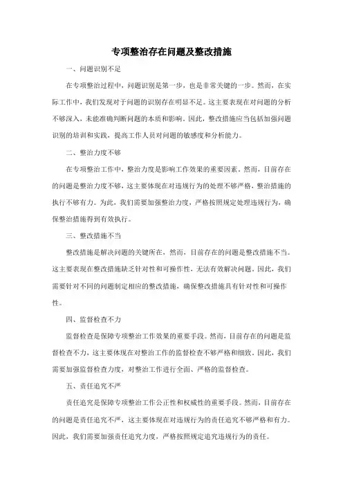专项整治存在问题及整改措施