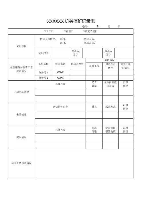 机关值班记录表