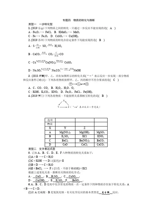 中考化学练习【专题四 物质的转化与推断】