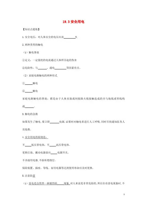 九年级物理全册19.3安全用电习题2新版新人教版
