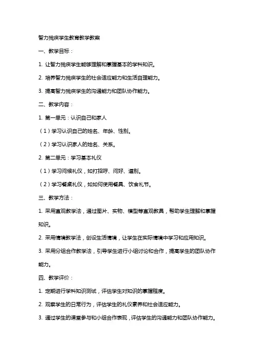 智力残疾学生教育教学教案