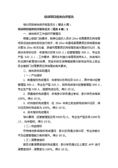 培训项目绩效自评报告