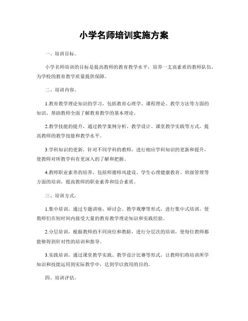 小学名师培训实施方案