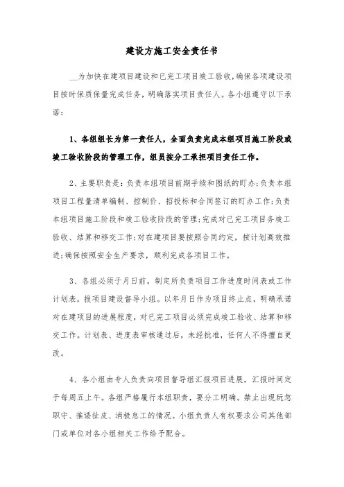 建设方施工安全责任书(六篇)