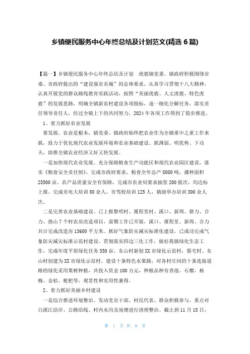 乡镇便民服务中心年终总结及计划范文(精选6篇)