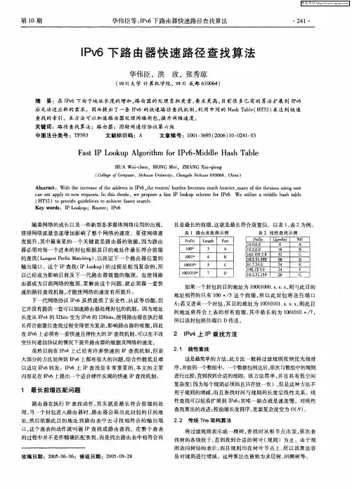 IPv6下路由器快速路径查找算法