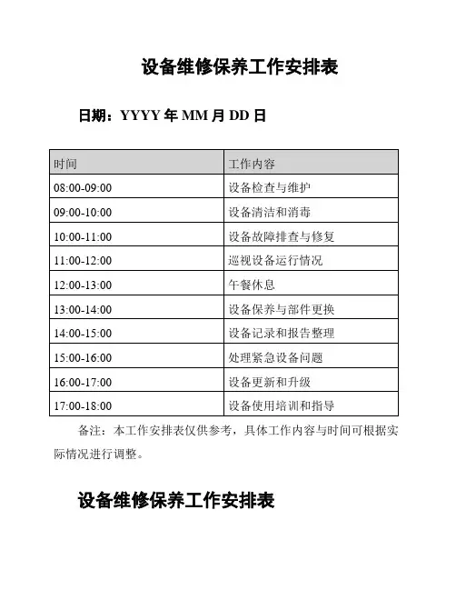 设备维修保养工作安排表