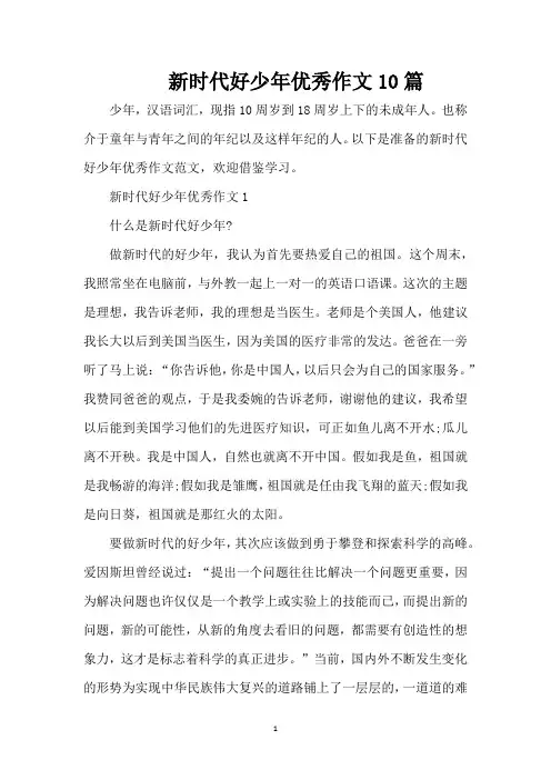 新时代好少年优秀作文10篇(精编版)