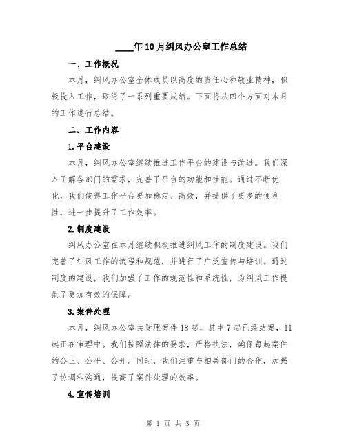 2024年10月纠风办公室工作总结