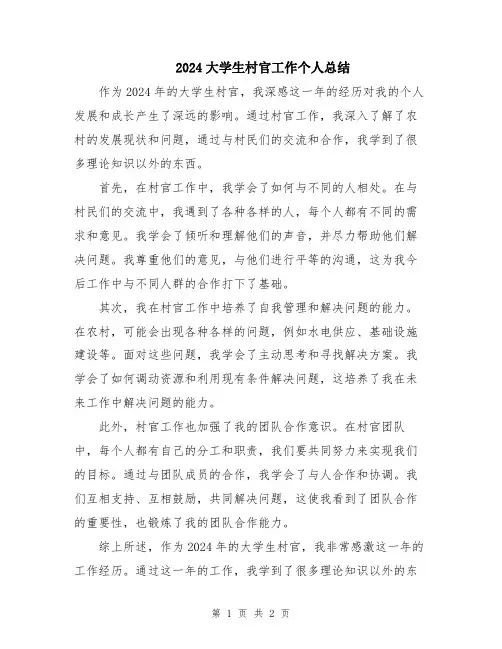 2024大学生村官工作个人总结