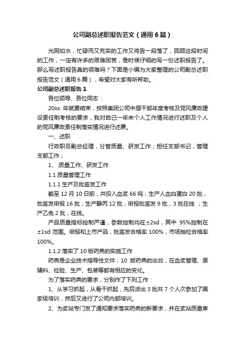公司副总述职报告范文（通用6篇）