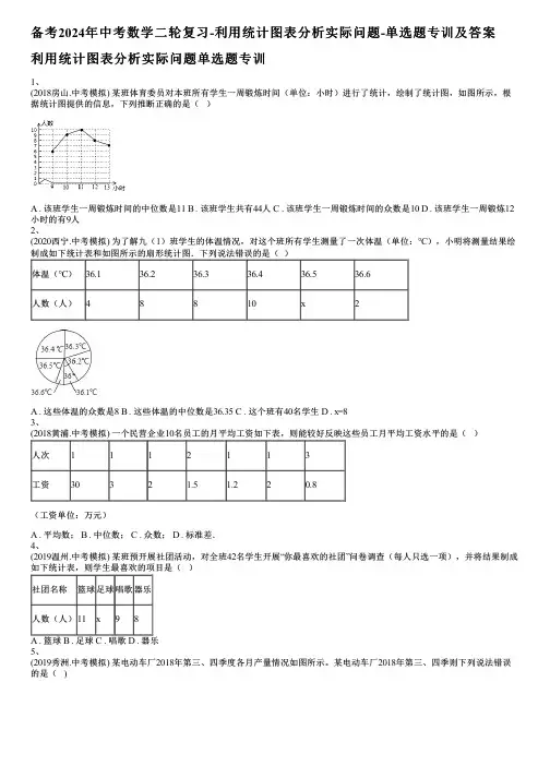 备考2024年中考数学二轮复习-利用统计图表分析实际问题-单选题专训及答案