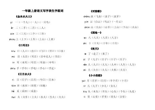 部编一年级上册语文写字表生字组词