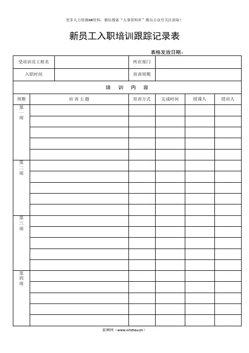 培训专题-新员工入职培训跟踪记录表