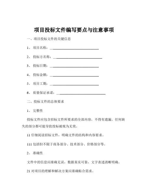 项目投标文件编写要点与注意事项