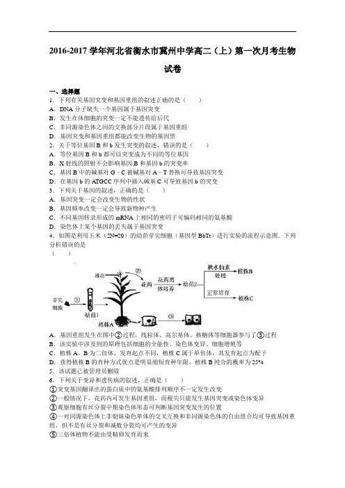 河北省衡水市冀州中学2016-2017学年高二上学期第一次