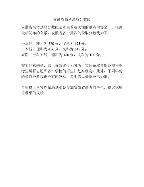 安徽省高考录取分数线