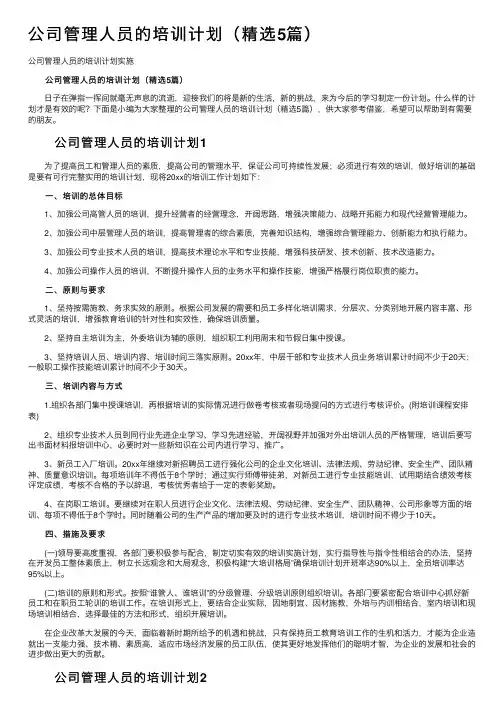 公司管理人员的培训计划（精选5篇）