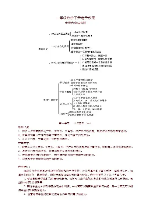 【精编】新人教版一年级数学(下)整册电子教案