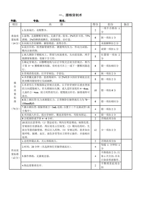 规培生腰椎穿刺术操作评分标准