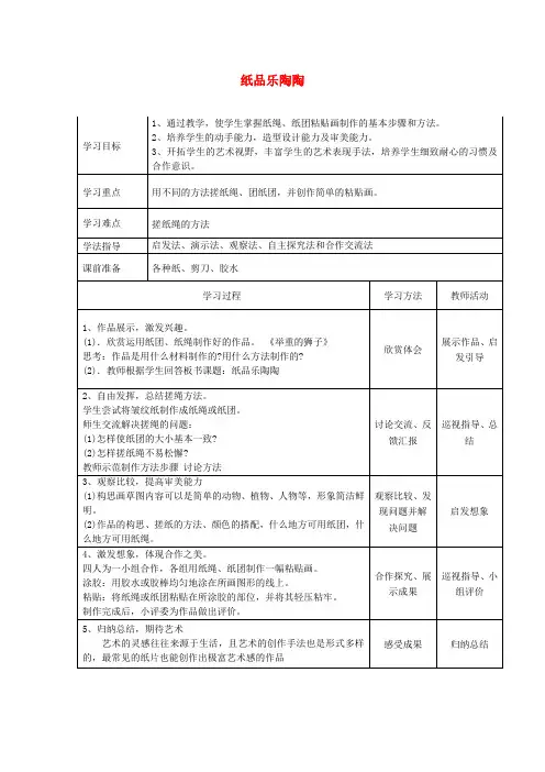 (小学教育)四年级美术上册 第4课 纸品乐陶陶我教案 湘美版