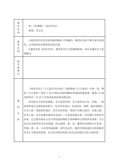苏少版2020年六年级上册音乐《2姑苏风光》教案