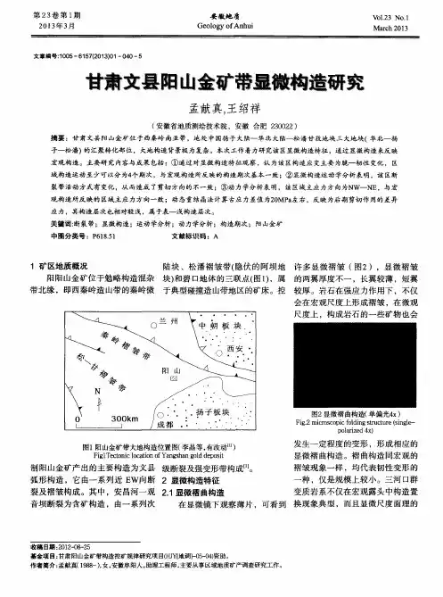 甘肃文县阳山金矿带显微构造研究