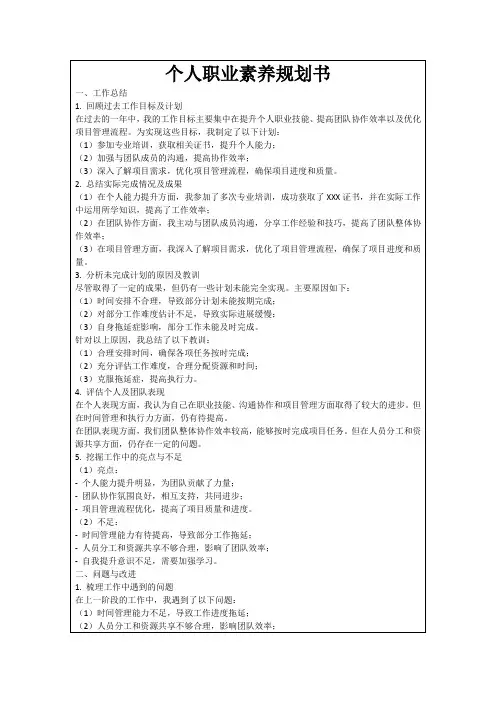 个人职业素养规划书