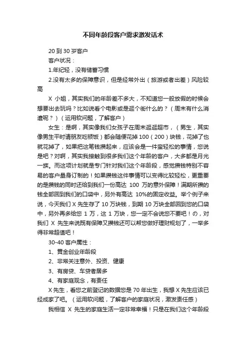 不同年龄段客户需求激发话术