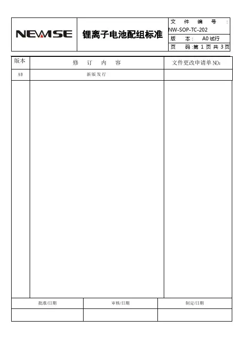 圆柱锂离子电池配组标准