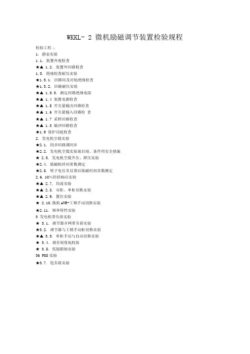 WKKL微机励磁装置检验规程