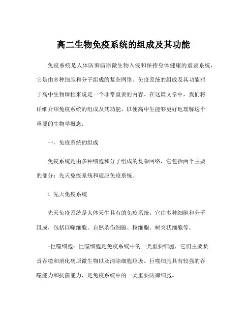 高二生物免疫系统的组成及其功能