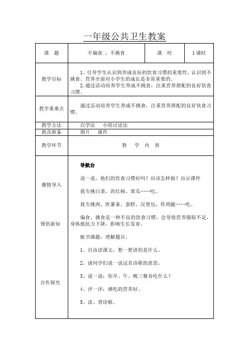 不挑食 不偏食——公共卫生教案